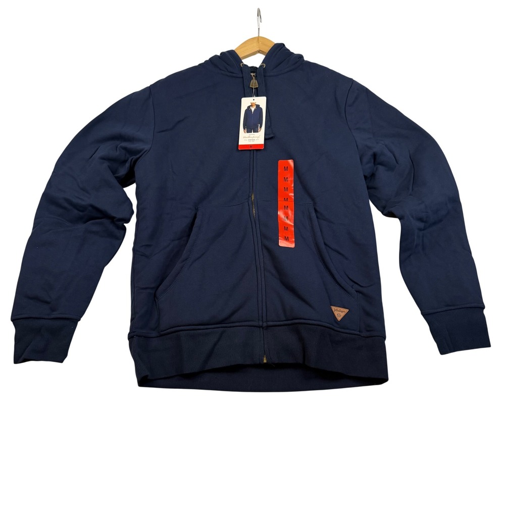 Weatherproof Vintage Mens Navy Blue Faux Fur Lined Full Zip Hoodie Size M NEW
